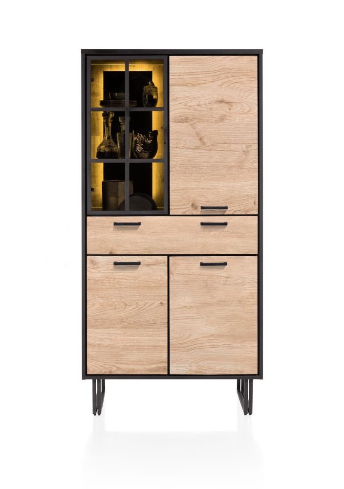 Avalon, bergkast 96 cm - 3-deuren + 1-lade + 1-glasdeur (+ LED) - natural