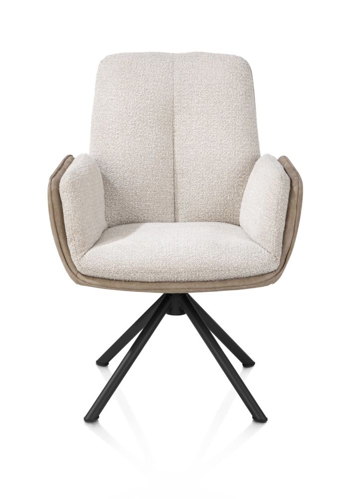 Theros, armstoel 4-poots zwart frame met relaxsysteem - draaibaar - stof Oregon/Sevilla - bei - beige