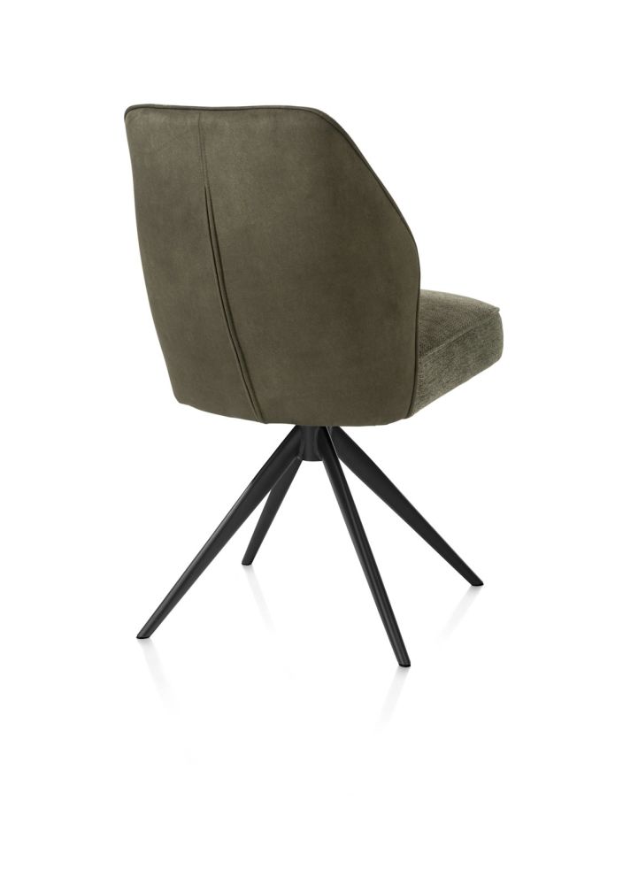Bell, eetkamerstoel - rough off black frame - draaibaar - pocket - combi Calabria / Vada - mosgroen