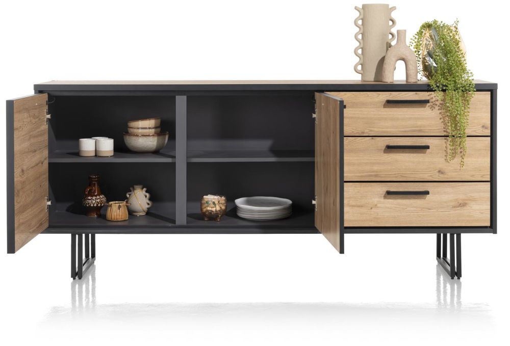 Avalon, Dressoir 200 Cm - 2-Deuren + 3-Laden (+ LED) - Natural Avalon, Dressoir 200 Cm - 2-Deuren + 3-Laden (+ LED) - Natural