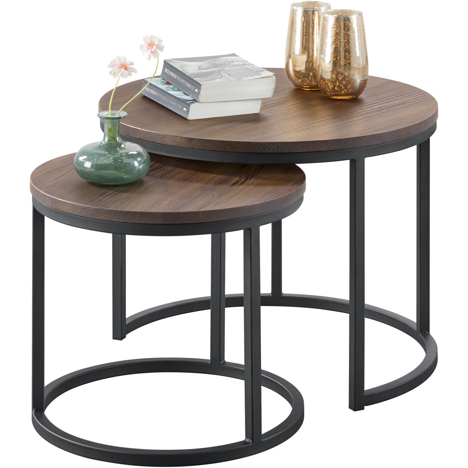 Bijzettafelset Budrio donkerbruin 45 en 60 cm rond