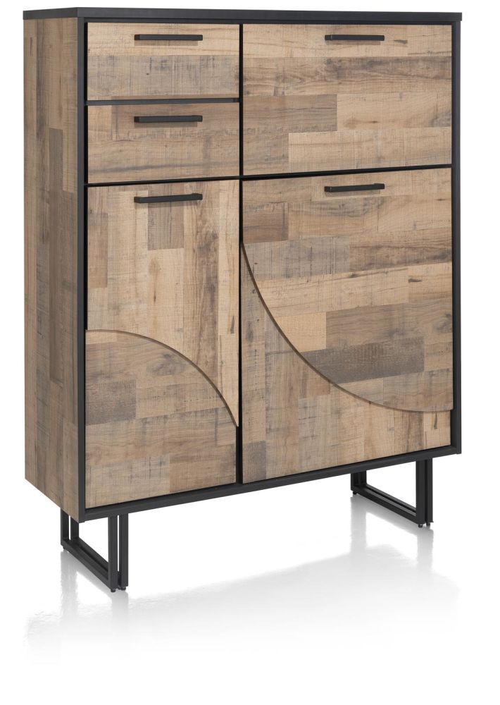 Avalon, highboard 120 cm - 2-deuren + 2-laden + 1-klep (+ LED) - Driftwood