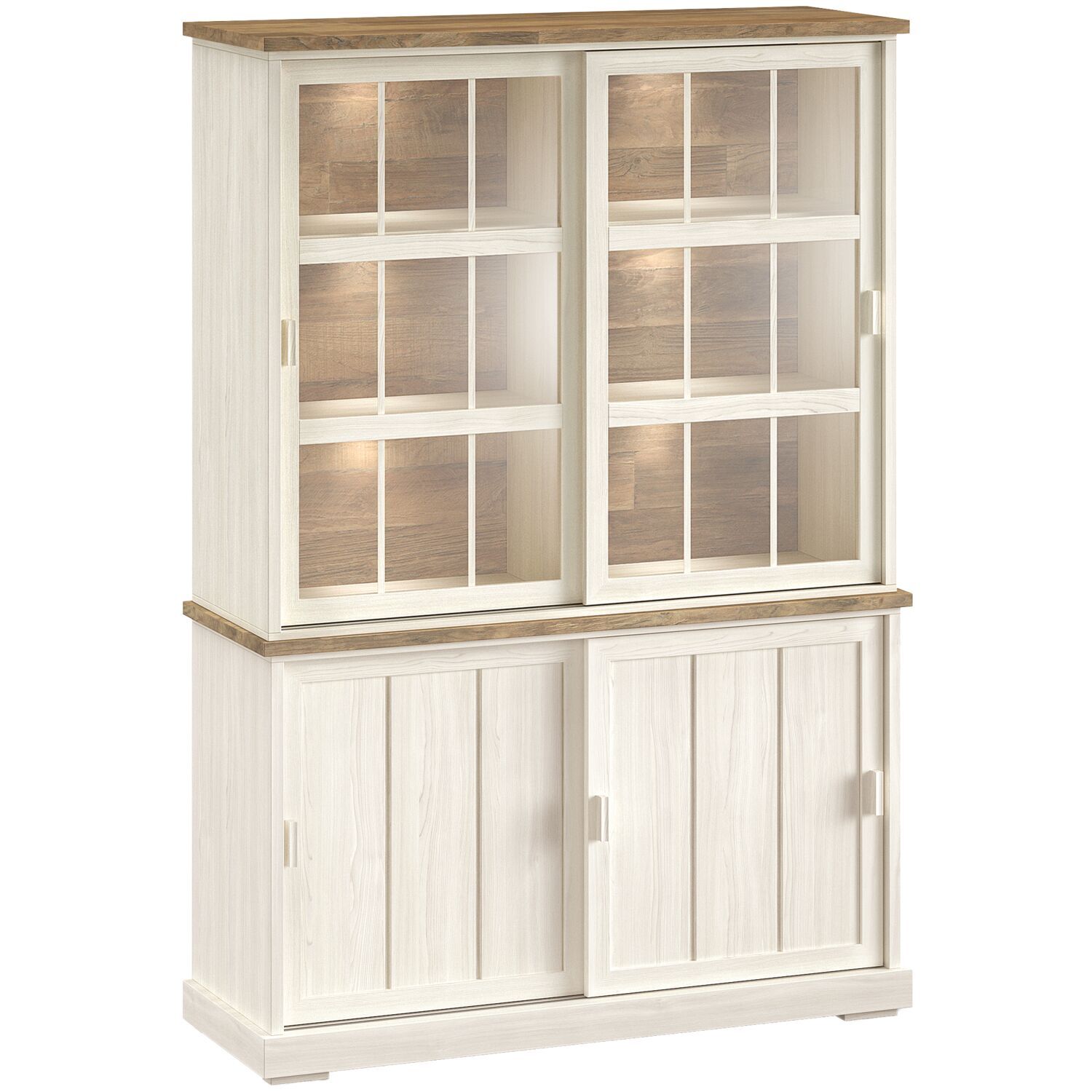 Vitrinekast Eldora 210x143x50 cm 2 glazen- en 2 schuifdeuren