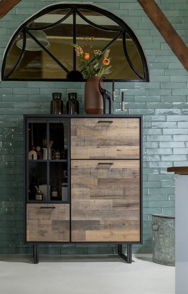 Avalon, highboard 120 cm - 2-deuren + 1-glasdeur + 1-klep (+ LED) - Driftwood Avalon, highboard 120 cm - 2-deuren + 1-glasdeur + 1-klep (+ LED) - Driftwood