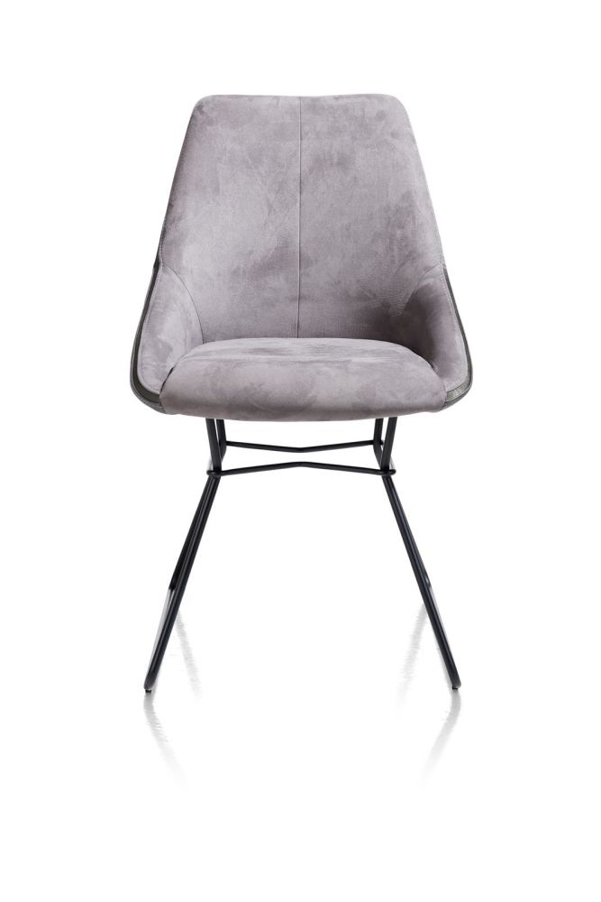 Arwen, eetkamerstoel zwart frame draadstaal + combi stof Savannah / Pala - Steel Grey