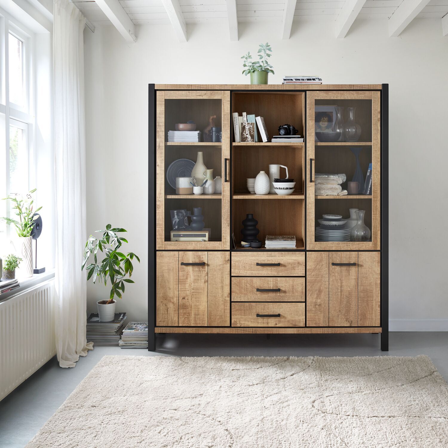 Vitrinekast Mantera 200x180x48 cm lichtbruin Vitrinekast Mantera 200x180x48 cm lichtbruin