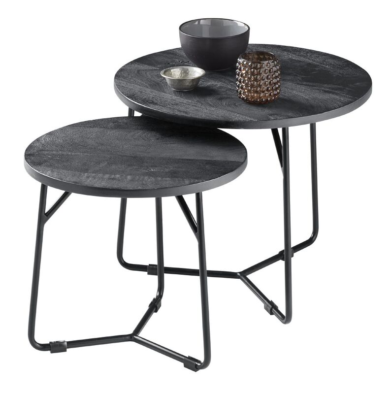 Bijzettafelset Adelfia zwart mangohout 40 en 50 cm rond