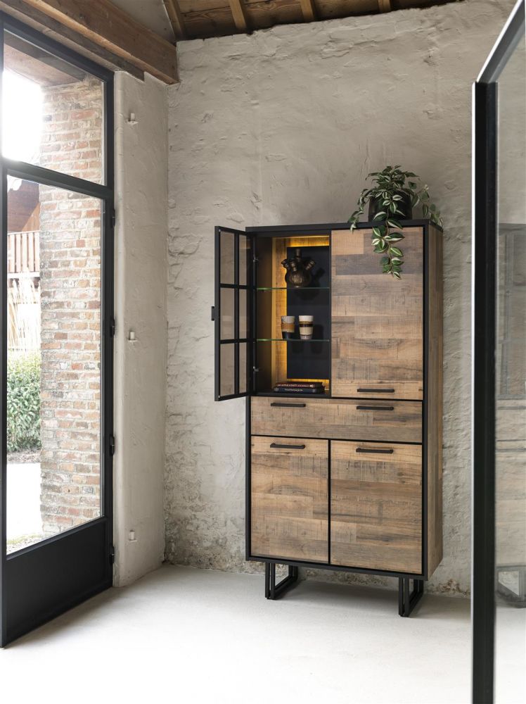 Avalon, bergkast 96 cm - 3-deuren + 1-lade + 1-glasdeur (+ LED) - Driftwood Avalon, bergkast 96 cm - 3-deuren + 1-lade + 1-glasdeur (+ LED) - Driftwood