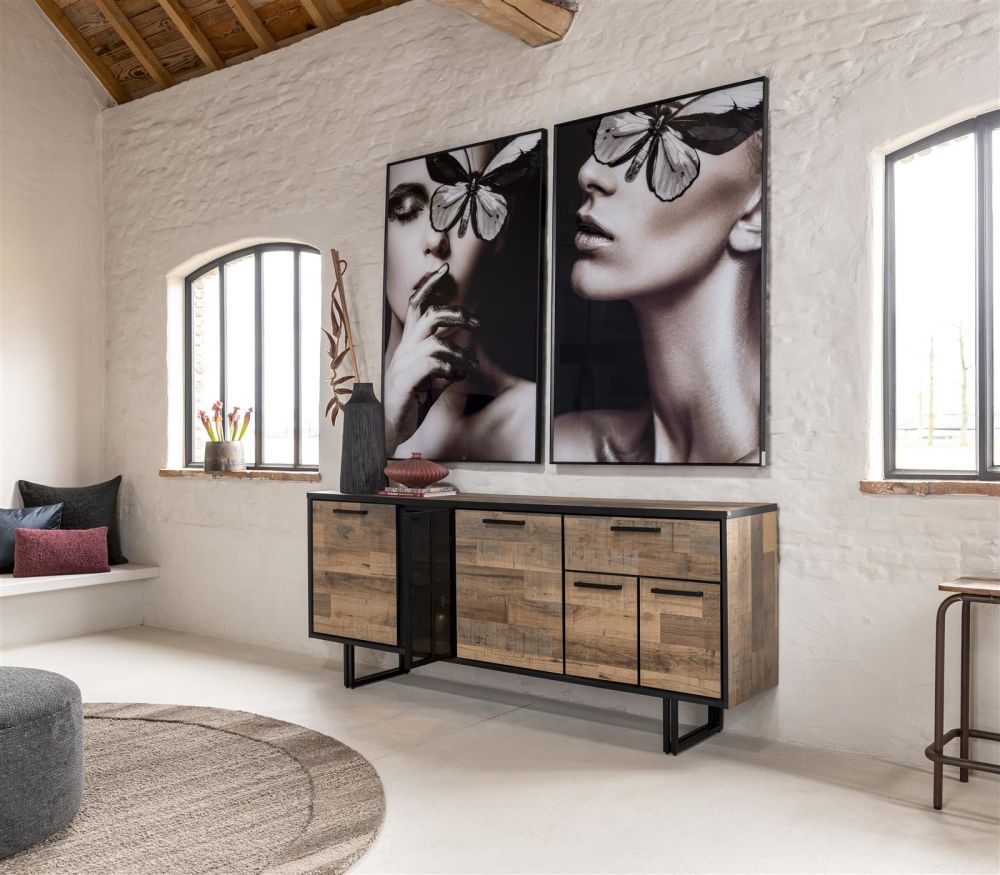 Avalon, dressoir 230 cm - 4-deuren + 1-lade + 1-glasdeur (+ LED) - Driftwood Avalon, dressoir 230 cm - 4-deuren + 1-lade + 1-glasdeur (+ LED) - Driftwood