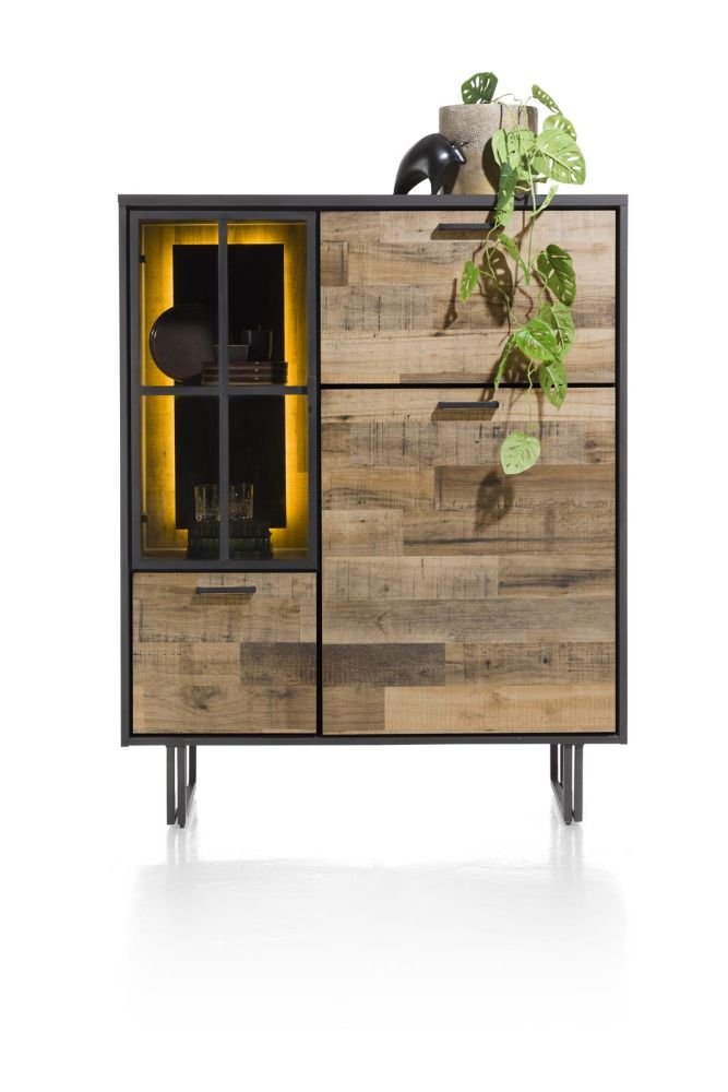 Avalon, highboard 120 cm - 2-deuren + 1-glasdeur + 1-klep (+ LED) - Driftwood