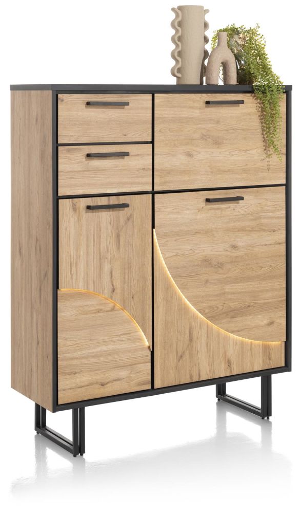 Avalon, highboard 120 cm - 2-deuren + 2-laden + 1-klep (+ LED) - natural