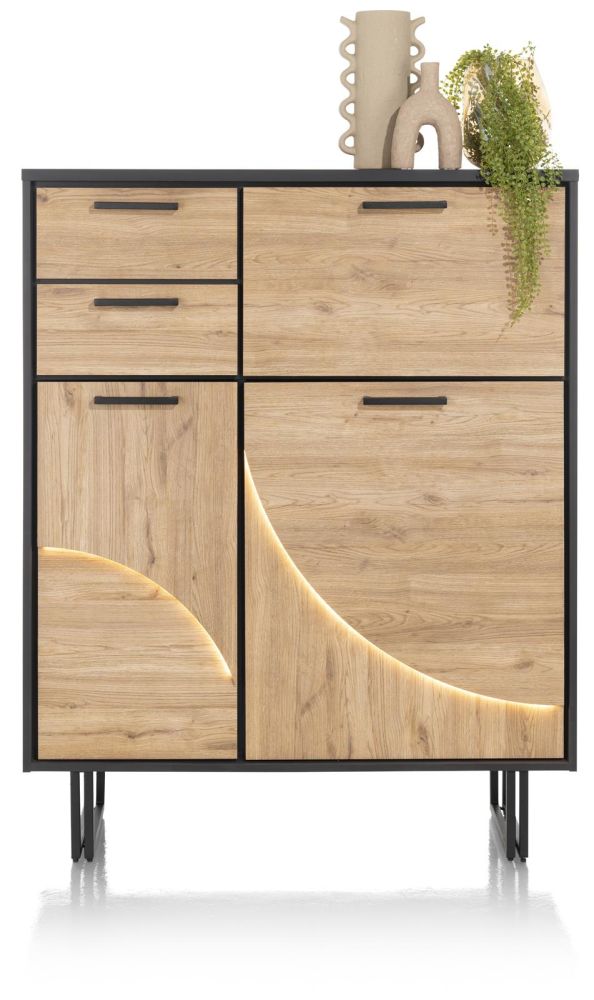 Avalon, highboard 120 cm - 2-deuren + 2-laden + 1-klep (+ LED) - natural