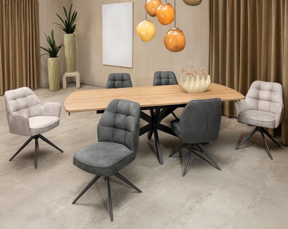 Bell, eetkamerstoel - graphiet frame - draaibaar - pocket - stof Calabria - Kiezel