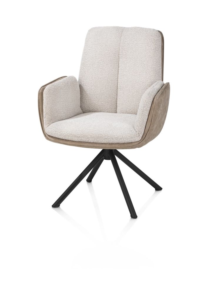 Theros, armstoel 4-poots zwart frame met relaxsysteem - draaibaar - stof Oregon/Sevilla - bei - beige