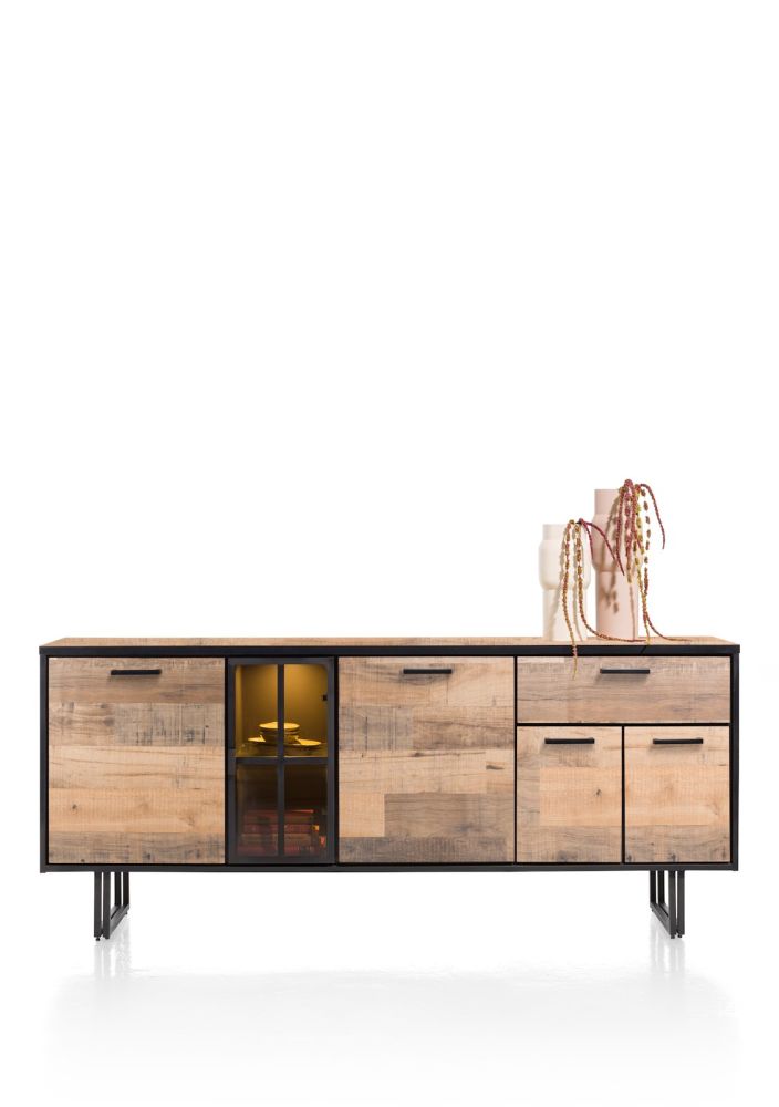 Avalon, dressoir 200 cm - 4-deuren + 1-lade + 1-glasdeur (+ LED) - Driftwood