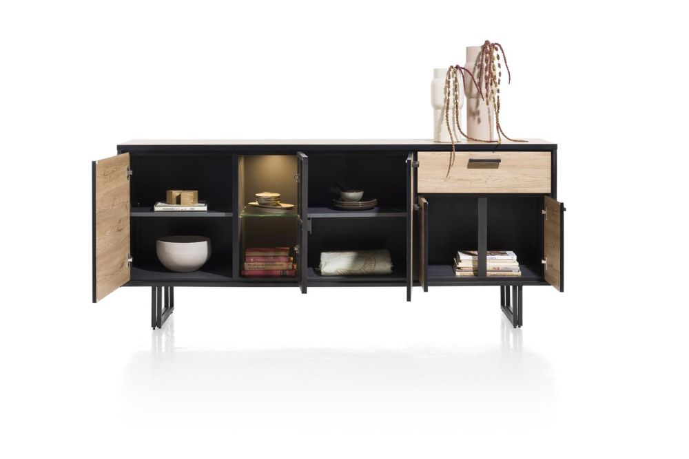 Avalon, dressoir 200 cm - 4-deuren + 1-lade + 1-glasdeur (+ LED) - natural Avalon, dressoir 200 cm - 4-deuren + 1-lade + 1-glasdeur (+ LED) - natural